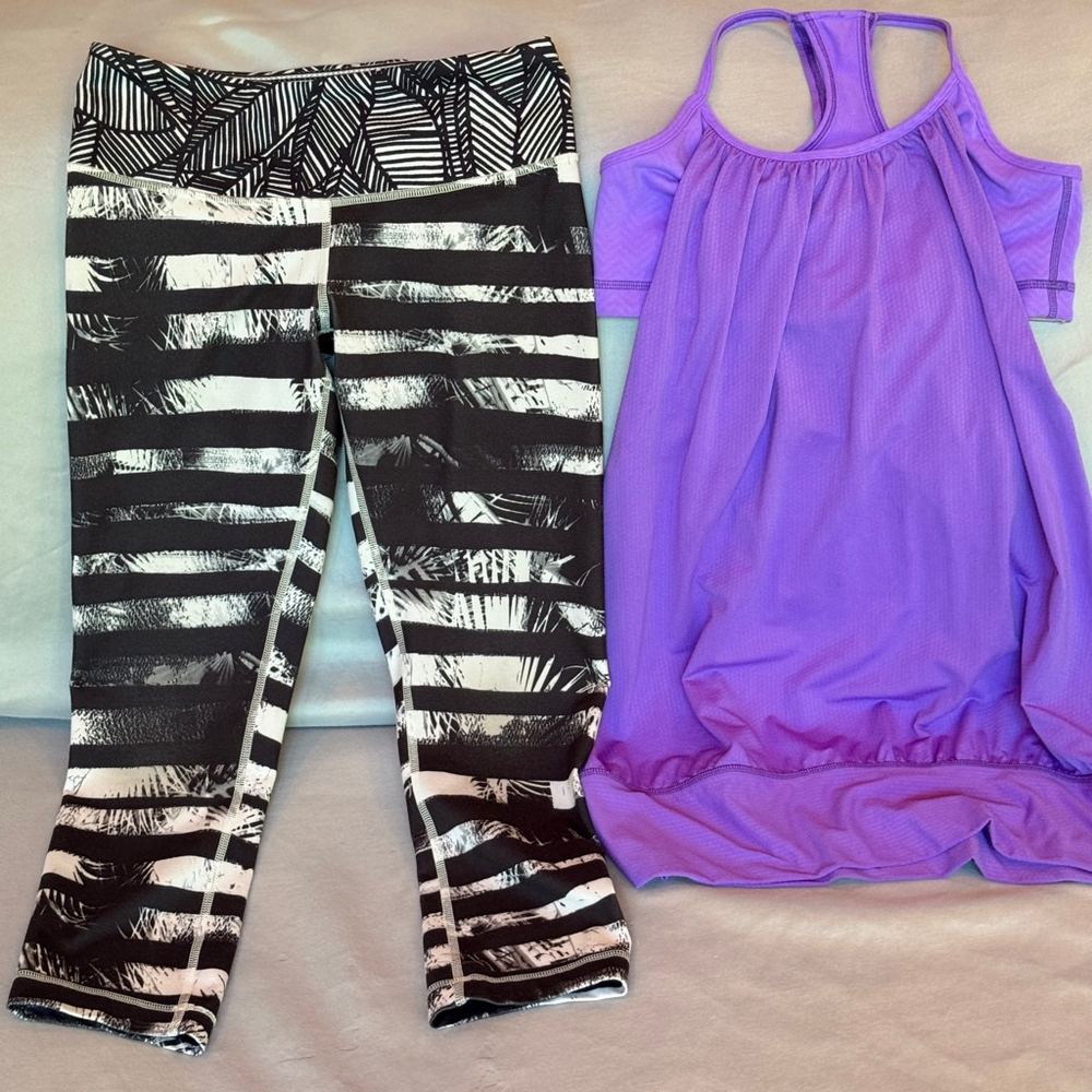 Lululemon Bundle Sz 6 | Racerback Tank / Bra + Wunder Under Crop Leggings Palm